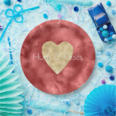 Red Watercolor Gold Heart Pappteller (Party)