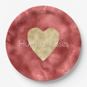 Red Watercolor Gold Heart Pappteller (Vorderseite)