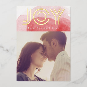 Red Watercolor GOLD JOY Christmas Foto Folien Feiertagskarte