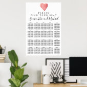 Red Watercolor Heart 20-Tisch Seating Chart Poster (Heimbüro)
