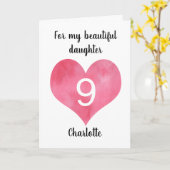 Red Watercolor Heart 9th Birthday Card Karte (Gelbe Blume)
