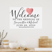 Red Watercolor Heart Modern Wedding Willkommenszei Poster (Küche)