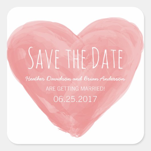 Red Watercolor Heart Save the Date Stickers (Vorderseite)