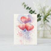 Red Watercolor Heartballoons Valentins Gruß Postkarte (Stehend Vorderseite)