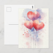 Red Watercolor Heartballoons Valentins Gruß Postkarte (Vorne/Hinten)
