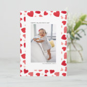 Red Watercolor Hearts Foto Glücklicher Valentinsta Feiertagskarte (Stehend Vorderseite)