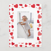 Red Watercolor Hearts Foto Glücklicher Valentinsta Feiertagspostkarte (Vorderseite)