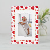 Red Watercolor Hearts Foto Glücklicher Valentinsta Folien Feiertagskarte (Stehend vorne)