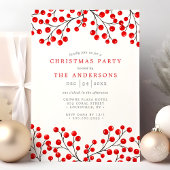 Red Watercolor Holly Berries Weihnachts-Party Einladung