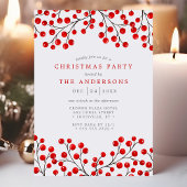 Red Watercolor Holly Berries Weihnachts-Party Einladung