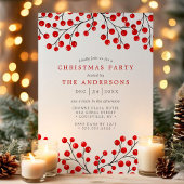 Red Watercolor Holly Berries Weihnachts-Party Einladung