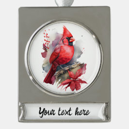 Red Watercolor Kardinal Banner-Ornament Silber