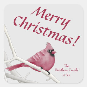 Red Watercolor Kardinal Frohe Weihnachten Quadratischer Aufkleber