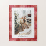 Red Watercolor Kariert Rustikales Weihnachtsgesche Puzzle<br><div class="desc">Red Watercolor Kariert Rustikales Foto Weihnachtsfest Puzzle</div>