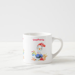Red Watercolor Little Rooster Espressotasse