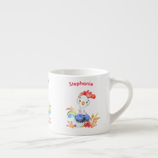 Red Watercolor Little Rooster Espressotasse (Rechts)