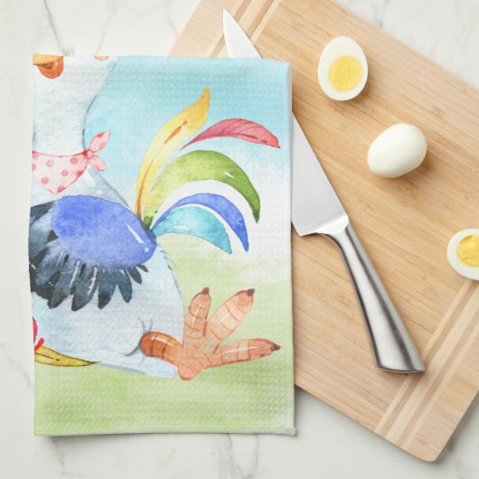 Red Watercolor Little Rooster Geschirrtuch (Viertel Falte)