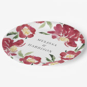 Red Watercolor Peony Wedding Pappteller (Schrägansicht)