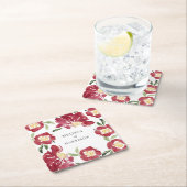 Red Watercolor Peony Wedding Rechteckiger Pappuntersetzer (Vor Ort)