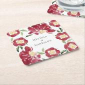 Red Watercolor Peony Wedding Rechteckiger Pappuntersetzer (angewinkelt)