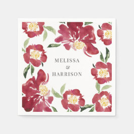 Red Watercolor Peony Wedding Serviette
