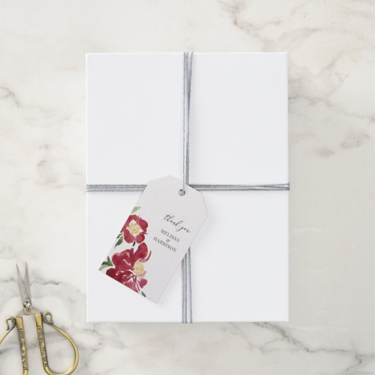Red Watercolor Peony Wedding Vielen Dank Geschenkanhänger (Mit Garn)