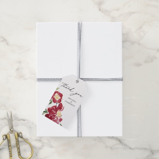 Red Watercolor Peony Wedding Vielen Dank Geschenkanhänger (Mit Garn)
