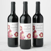 Red Watercolor Peony Wedding Vielen Dank Weinetikett (Flaschen)