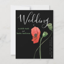 Red Watercolor Poppies Black Wedding