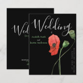 Red Watercolor Poppies Black Wedding Einladung (Vorne/Hinten)