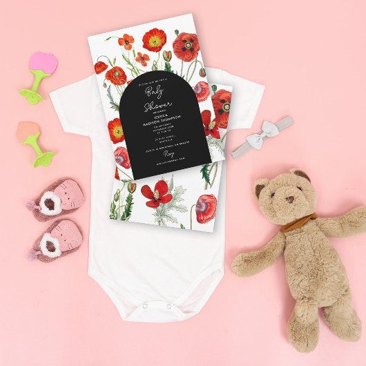 Red Watercolor Poppies Florals Baby Shower Einladung