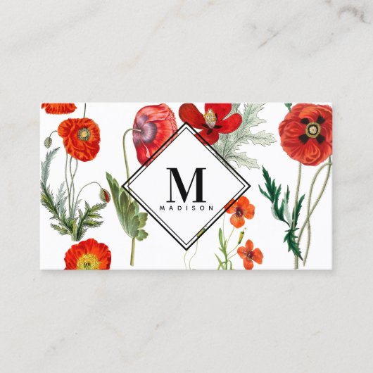 Red Watercolor Poppies Florals Beruflich Visitenkarte (Vorderseite)