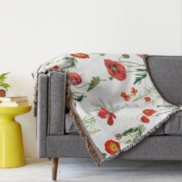 Red Watercolor Poppies Florals Decke