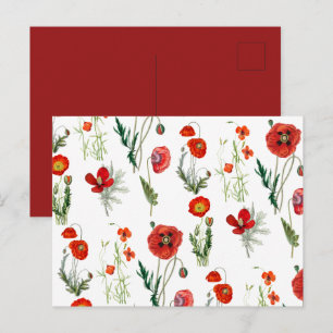 Red Watercolor Poppies Florals Feiertagspostkarte