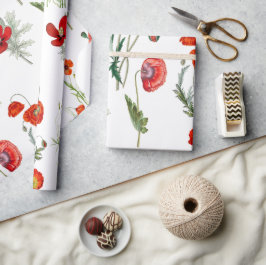 Red Watercolor Poppies Florals Geschenkpapier