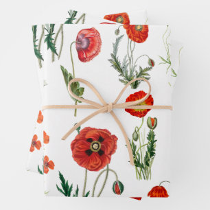 Red Watercolor Poppies Florals Geschenkpapier Set