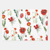 Red Watercolor Poppies Florals Geschenkpapier Set (Vorderseite)