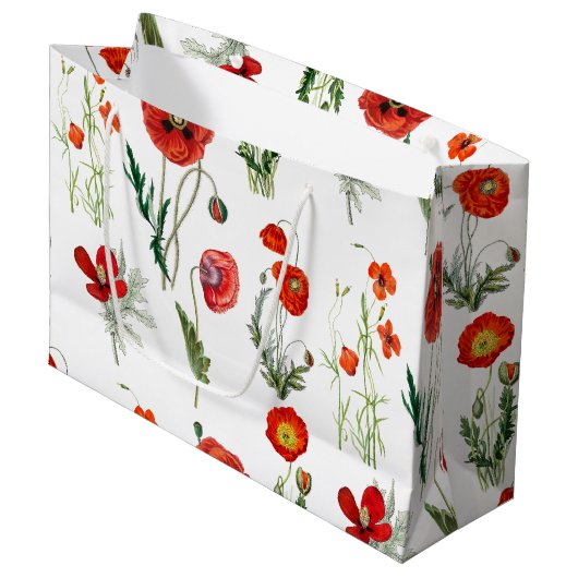 Red Watercolor Poppies Florals Große Geschenktüte (Vorderseite Schrägansicht)