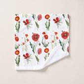 Red Watercolor Poppies Florals Individuelle Name Badhandtuch Set (Waschlappen)