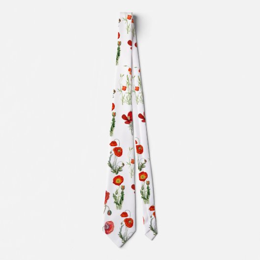Red Watercolor Poppies Florals Krawatte (Vorderseite)