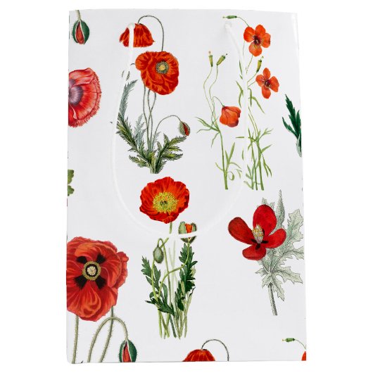 Red Watercolor Poppies Florals Mittlere Geschenktüte (Vorderseite)
