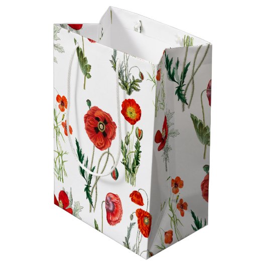 Red Watercolor Poppies Florals Mittlere Geschenktüte (Rückseite Schrägansicht)