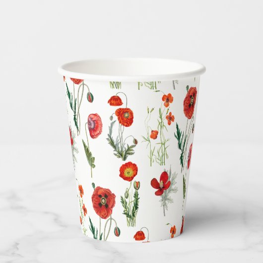 Red Watercolor Poppies Florals Pappbecher (Rückseite)