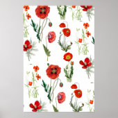 Red Watercolor Poppies Florals Poster (Vorne)