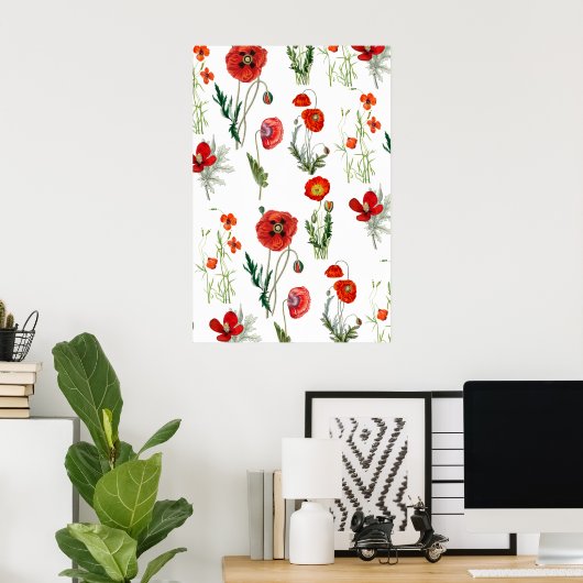 Red Watercolor Poppies Florals Poster (Heimbüro)