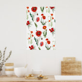 Red Watercolor Poppies Florals Poster (Küche)