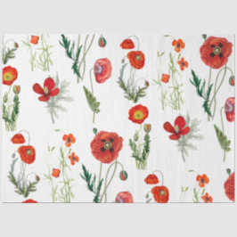 Red Watercolor Poppies Florals Seidenpapier