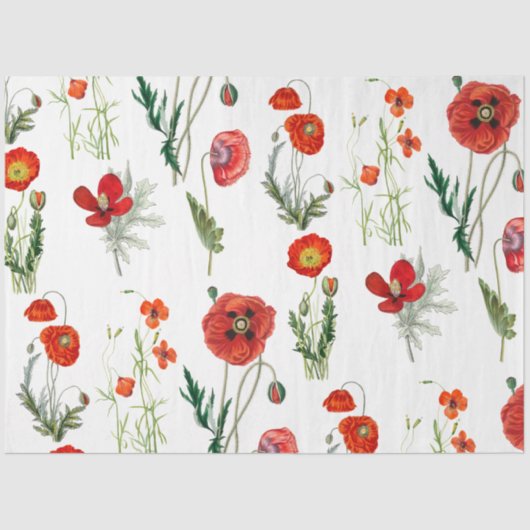 Red Watercolor Poppies Florals Seidenpapier (Vorderseite)