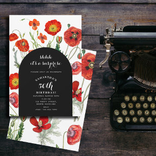 Red Watercolor Poppies Florals Überraschung Geburt Einladung