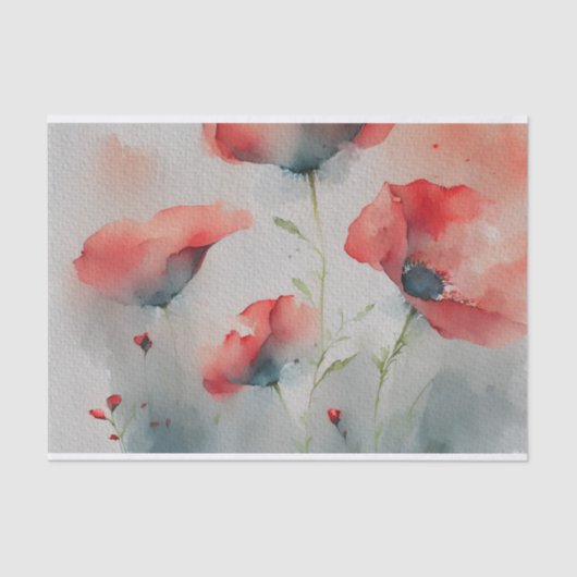 Red Watercolor Poppies Seidenpapier (Vorderseite)